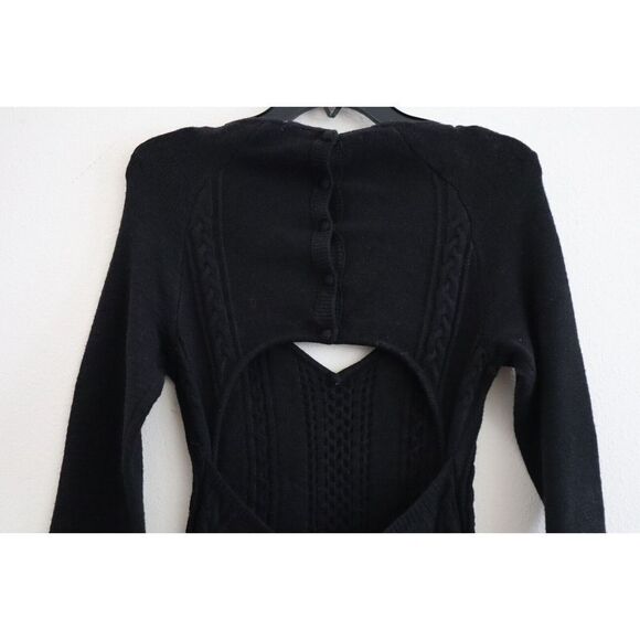 Free People OB1541763 Women's Sz M Black Small World Cable-Knit Mini Dress - Picture 7 of 11